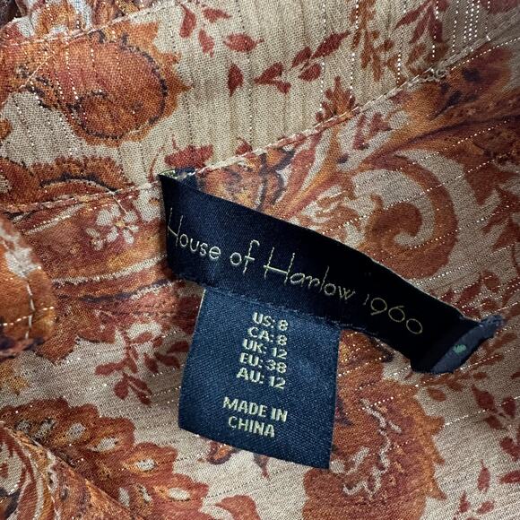 House of Harlow Burnt Orange Paisley Long Sleeve Dress - Picture 5 of 9